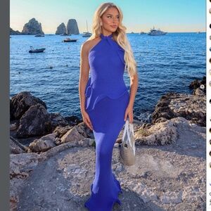 Caprice Halter Knit Maxi Dress - Cobalt